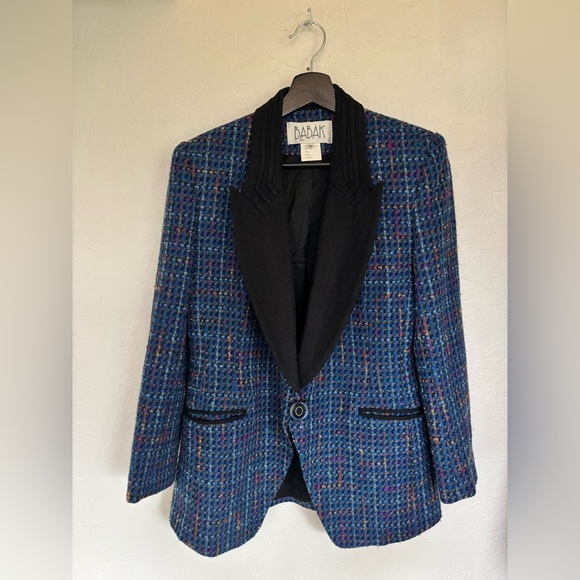 Vintage Tweed Made in Italy Blue Multicolour Wool Blend Blazer Jacket - Picture 4 of 12